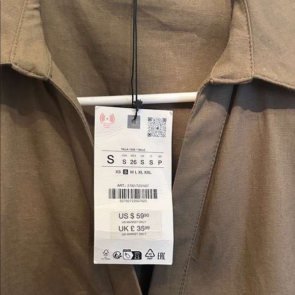 NWT Zara Linen Olive Button-Down Dress - Picture 5 of 9